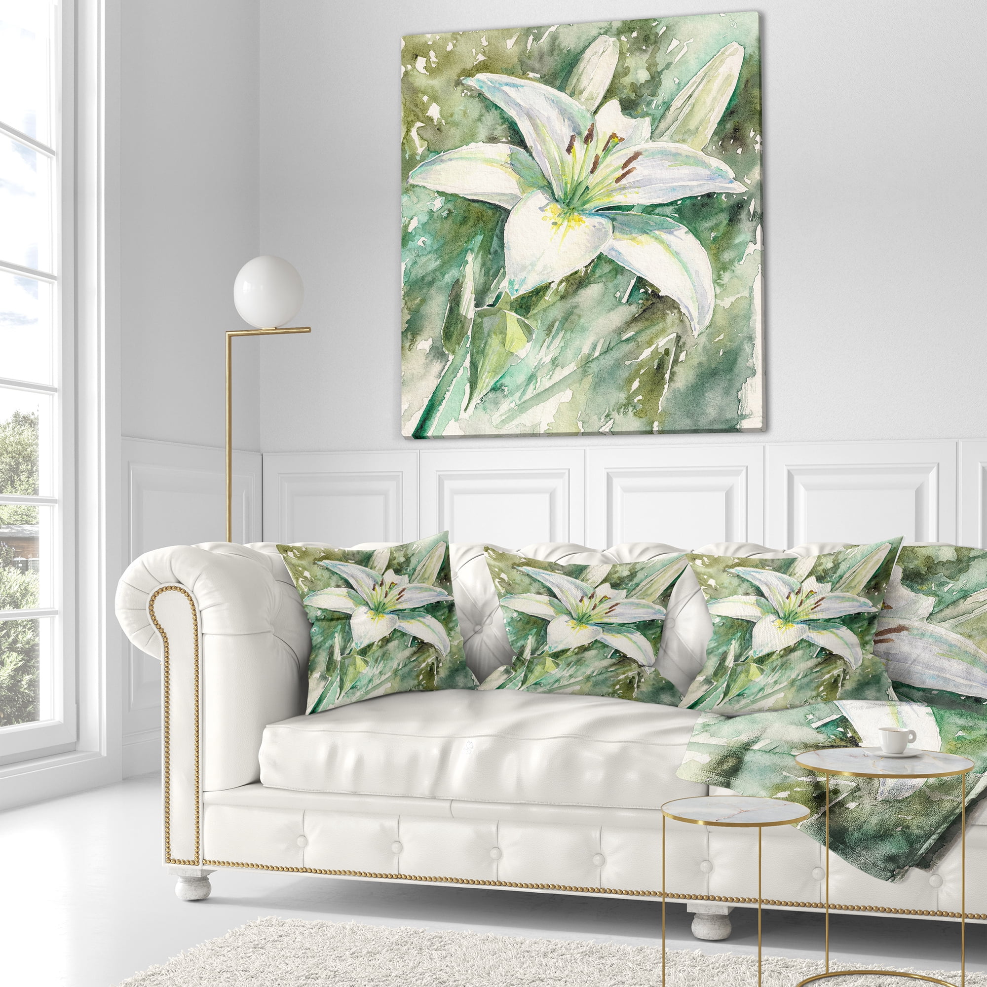 Designart Large White Lily Painting - Floral Throw Pillow - 16x16