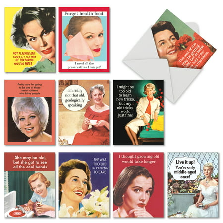 M6620OCB AGELESS WISDOM' 10 Assorted All Occasions Notecards Featuring an Assortment of Vintage Images with Funny Phrases Related to Aging, with Envelopes by The Best Card