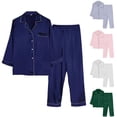 thumbnail image 3 of Women's Satin Pajama Set - Long Sleeve Button Lapel Soft Nightwear 2-Piece Set - Pink - XL, 3 of 4