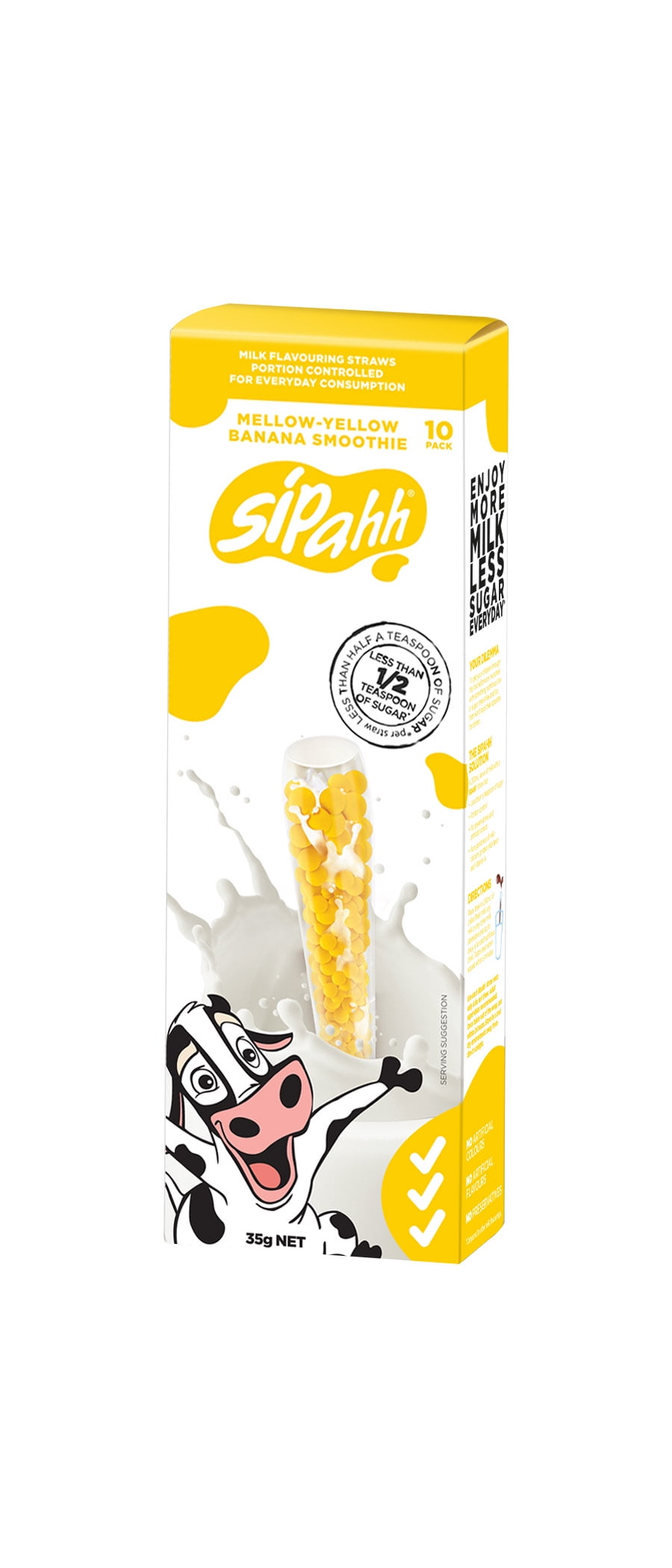 Sipahh Milk Flavor Straws Mellow Yellow Banana 10 Pack 50 less Sugar