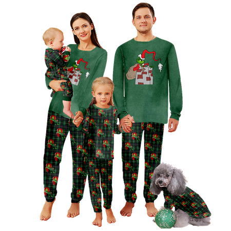 

FUNIER Family Christmas Pajamas Sleepwear Set The Grinch Plaid Print Sizes for Adult-Kids-Baby-Pet 2-Piece Top and Pants Bodysuits Xmas Pjs Set