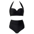 thumbnail image 4 of PEASKJP Women Swimsuits Womens Tummy Control Bathing Suits Modest High Waisted Bikini Sets Cute Halter 2 Piece Swimsuit (Black,L), 4 of 4