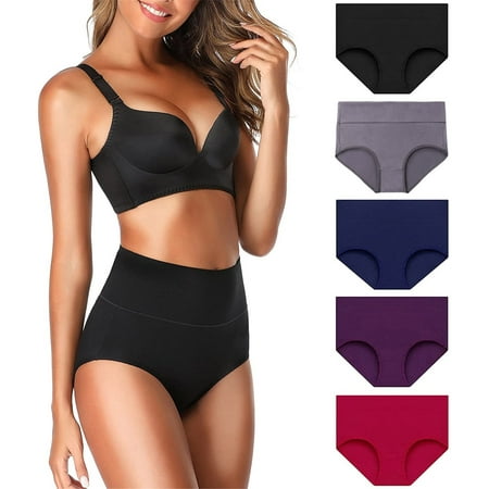 

MRULIC lingerie for women Women s High Waisted Cotton Underwear Stretch Briefs Soft Full Coverage Panties J + XL