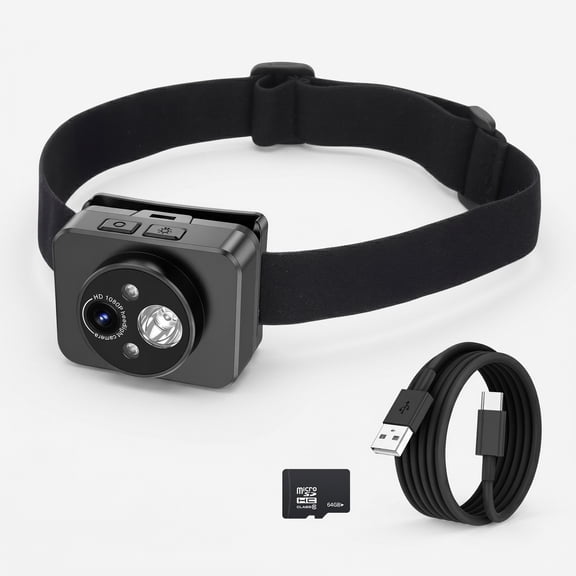 Camara Para Casco de Moto Head-Mounted 1080P HD Action Camera with LED Headlamp, Wearable Video Recorder for Cycling Fishing Nighttime Activities, Black