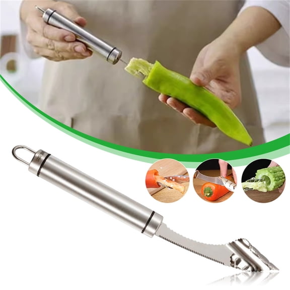 SomWiBe Stainless Steel Pepper Corer Remover, 1pcs Chili & Jalapeno Seed Removal Tool with Serrated Blade and Ergonomic Handle, Easy Kitchen Fruit & Vegetable Corer