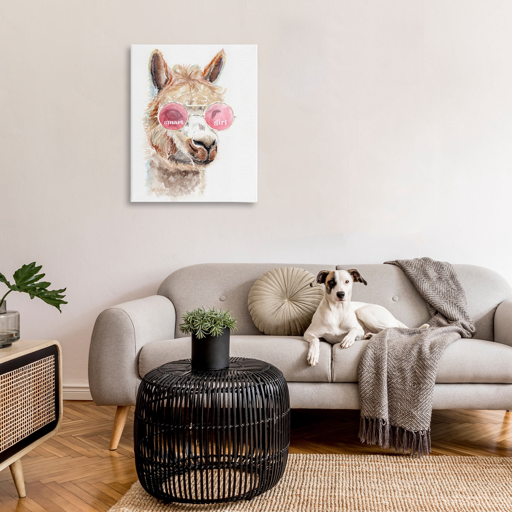 Stupell Industries Smart Girl Llama Animals & Insects Painting Gallery Wrapped Canvas Art Print Wall Art, 30 x 40