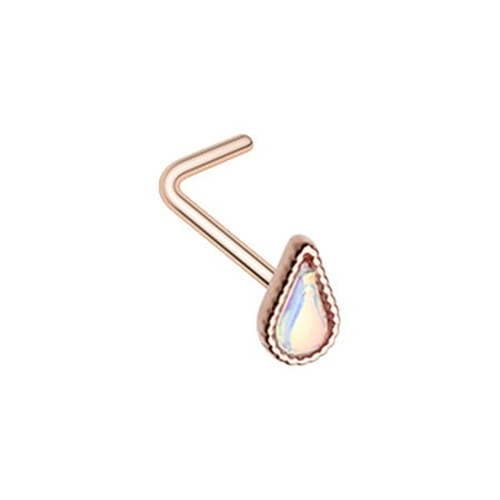 Gold Teardrop Ring - Rose Gold Illuminating TearDrop Shape L-Shape Nose Ring