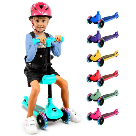 SereneLife 3-Wheel Foldable Kids Scooter – LED Wheel Lights, Adjustable Handlebar, Rear Foot Brake, Lean-to-Steer, Anti-Slip Deck – Ideal for Toddlers & Kids 2 , up to 110 lbs
