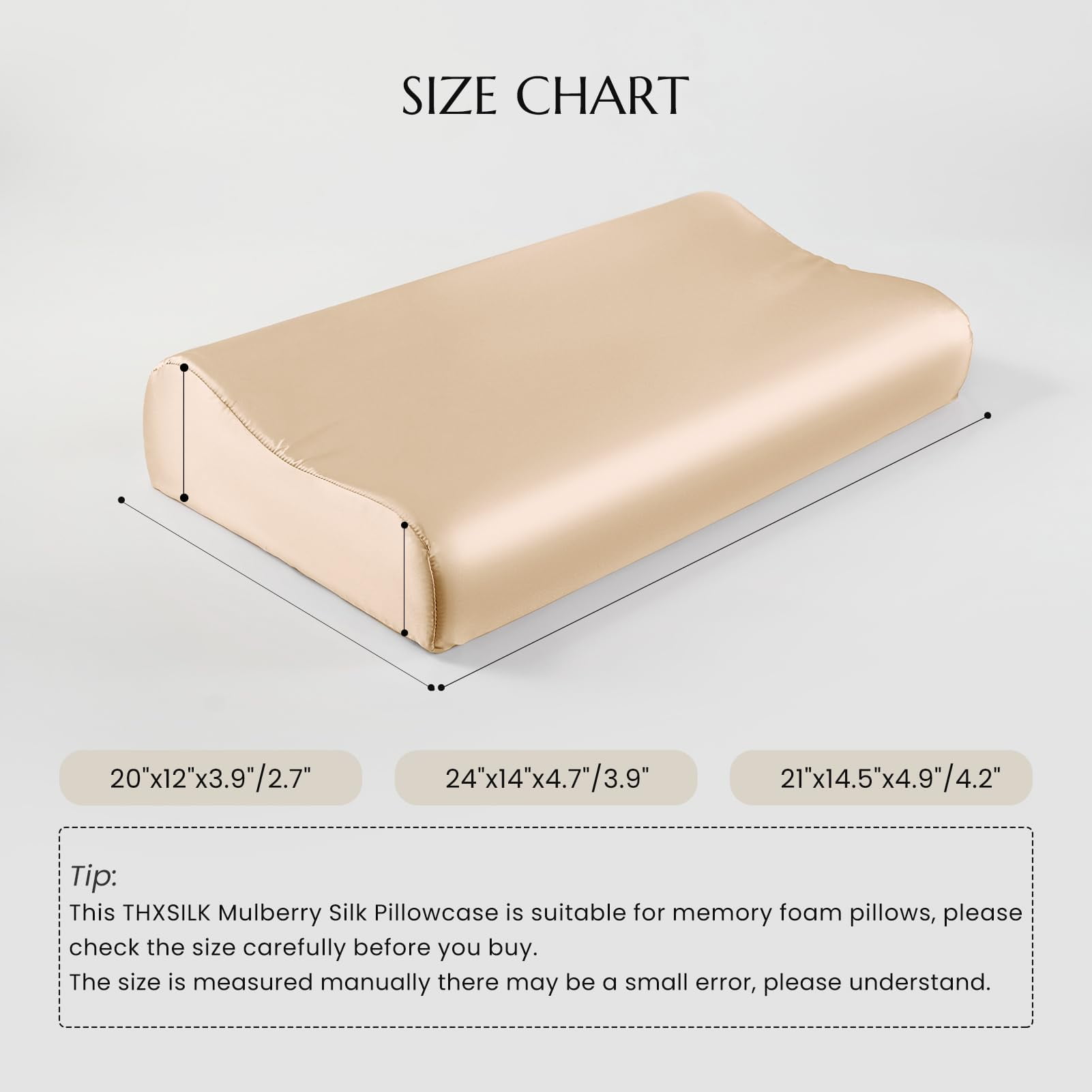 THXSILK Silk Contour Pillowcase for Memory Foam Pillow, 19 Momme Silk Pillow Case for Contoured Support Pillow, Wave Shape Pillow Case,100% Pure Mulberry Silk