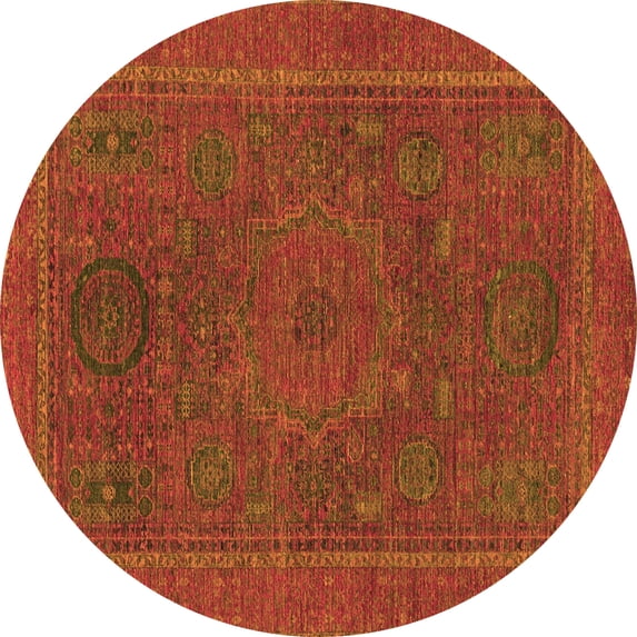 Ahgly Company Indoor Round Abstract Orange Modern Area Rugs, 4' Round