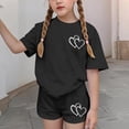 thumbnail image 7 of Girls' 2 Piece Summer Outfits Kids Short Sleeve Shirt and Drawstring Pockets Shorts Set Loose Casual Sets Black 13-14Years, 7 of 7