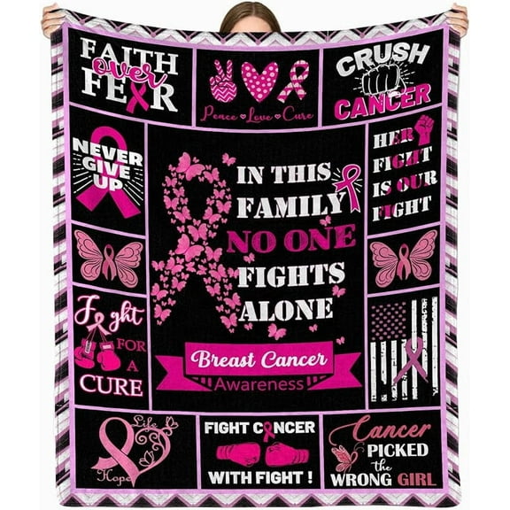 Breast Cancer Blanket for Women, Breast Cancer Survivor Gifts for Women, Inspirational Gifts for Woman Blanket, Get Well Soon Gift for Woman 50 x 60 in