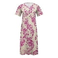 thumbnail image 6 of Feancey Floral Maxi Dresses for Women Button V Neck Shirt Dress Half Sleeve Casual Loose T-Shirt Dresses Summer Boho Beach Vacation Dress with Pockets Hot Pink L, 6 of 6