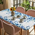 thumbnail image 3 of Spring Blue Floral Table Cloths for 6 Foot Rectangle Tables, Farmhouse Weeping Floral Leaves Patio Waterproof Elastic Fitted Tablecloths, Washable Rectangular Table Cover for Camping, 3 of 8