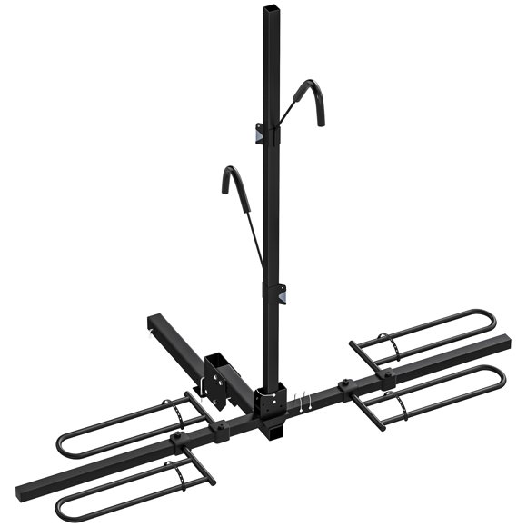HOMCOM 2-Bike Hitch Rack | Powder-Coated Steel | 200 lbs Capacity | Foldable | Fits 2" Receivers | Black | 55.1" W x 30.7" D x 52.8" H | Secure Car & SUV Bike Transport