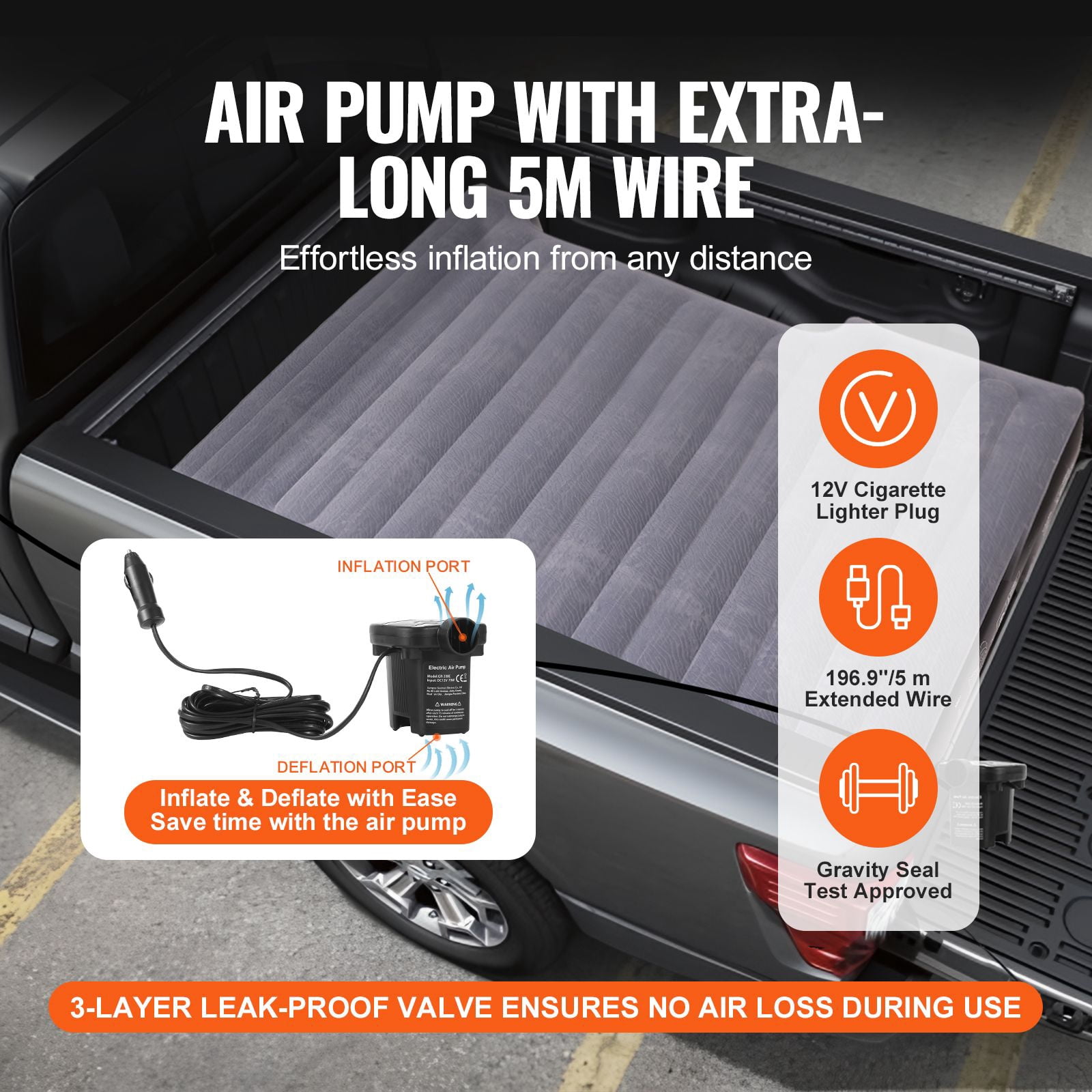 Truck Bed Air Mattress, for 5.5-5.8 ft Full Size Short Truck Beds, Inflatable Air Mattress Camping Bed with 12V Air Pump 2 Pillows, Carry Bag, for Silverado, RAM, F Series, Sierra, Titan, Tundra