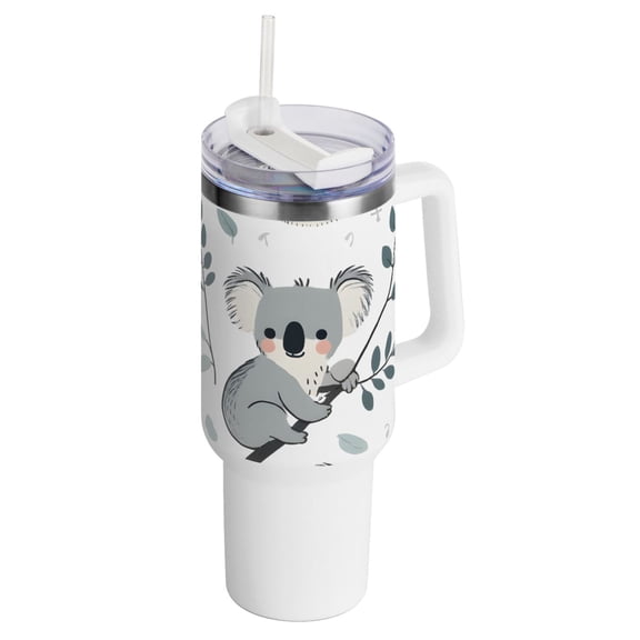 40 oz Tumbler with Handle and Straw Insulated Travel Mug Reusable Stainless Steel Water Bottle Koala on Branch