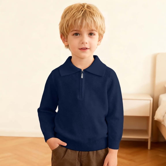 Boys Polo Shirts Long Sleeve Boys Navy Shirt Collar Shirt Boys School Uniform Shirts Boys Clothes Size 7-8 Years