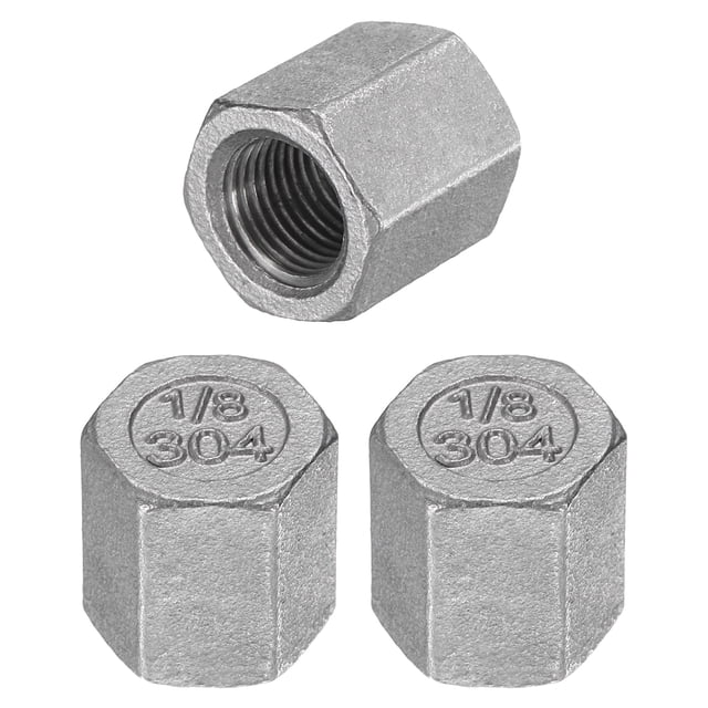 3 Pcs Hex End Cap 304 Stainless Steel Nut, NPT 1/8" Female Thread Pipe Fitting