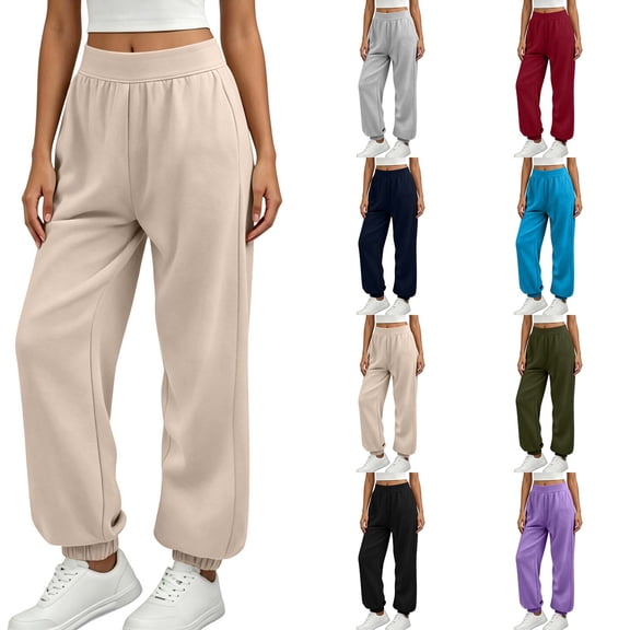 DYTTDG Women's High Waist Jogger Sweatpants, Solid Color Loose Casual Long Pants with Elastic Cuffs & Side Pockets for Loungewear