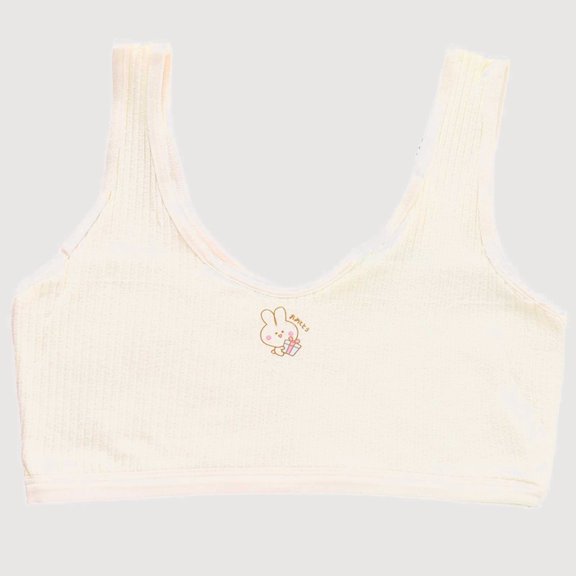 Gyujnb Girls Ribbed Training Bra Cute Cartoon Print Casual Style Seamless Everyday Underwear (Big Girls),9-13 Years