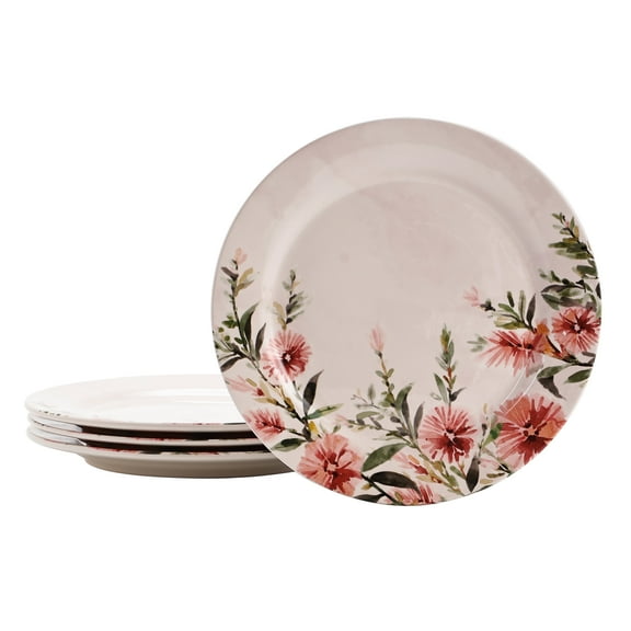 Bico Pink Dandelion Ceramic 11 inch Dinner Plates, Set of 4, for Pasta, Salad, Maincourse, Microwave & Dishwasher Safe