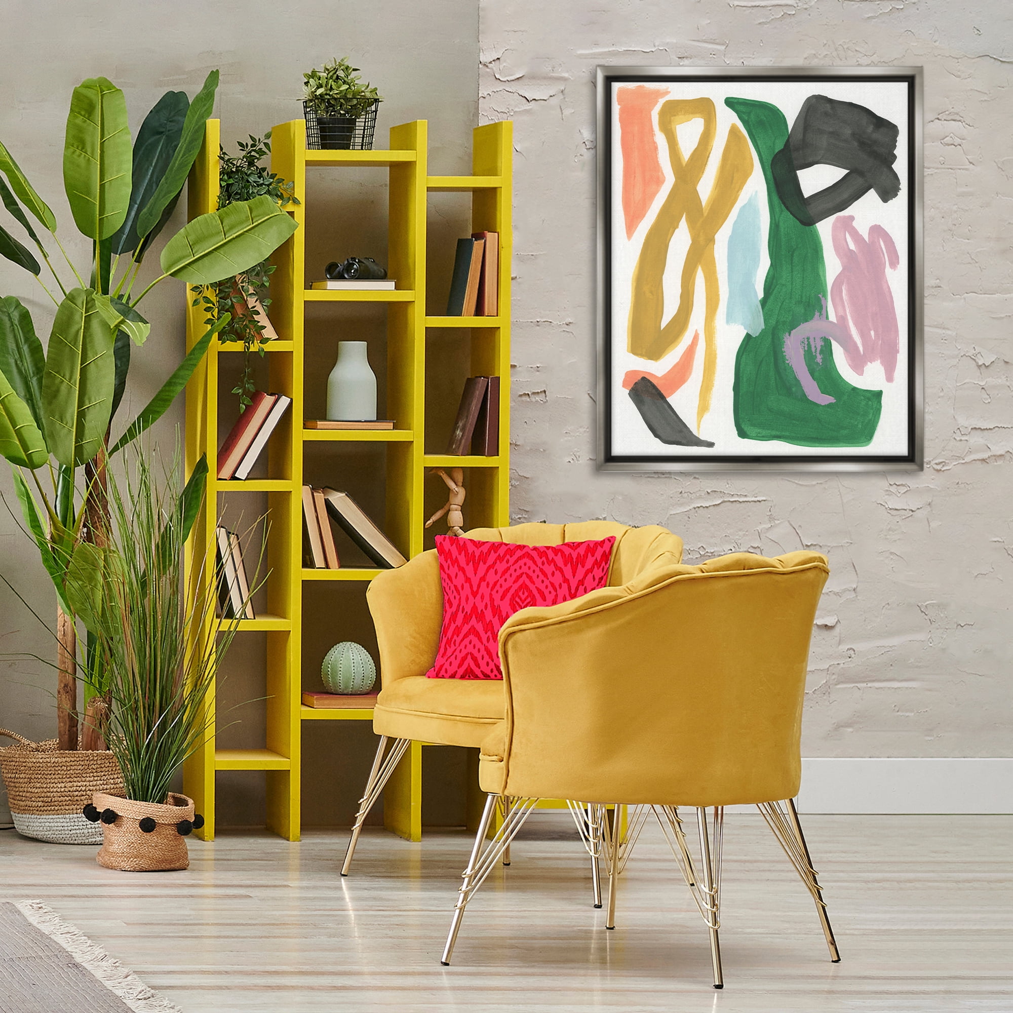 Stupell Industries Contemporary Modern Shapes Abstract Painting Gray Floater Framed Canvas Art Print Wall Art, 25 x 31