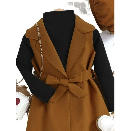 

Casual Colorblock Lapel Neck Long Sleeve Multicolor Toddler Girls Two-piece Outfits (Girl s)