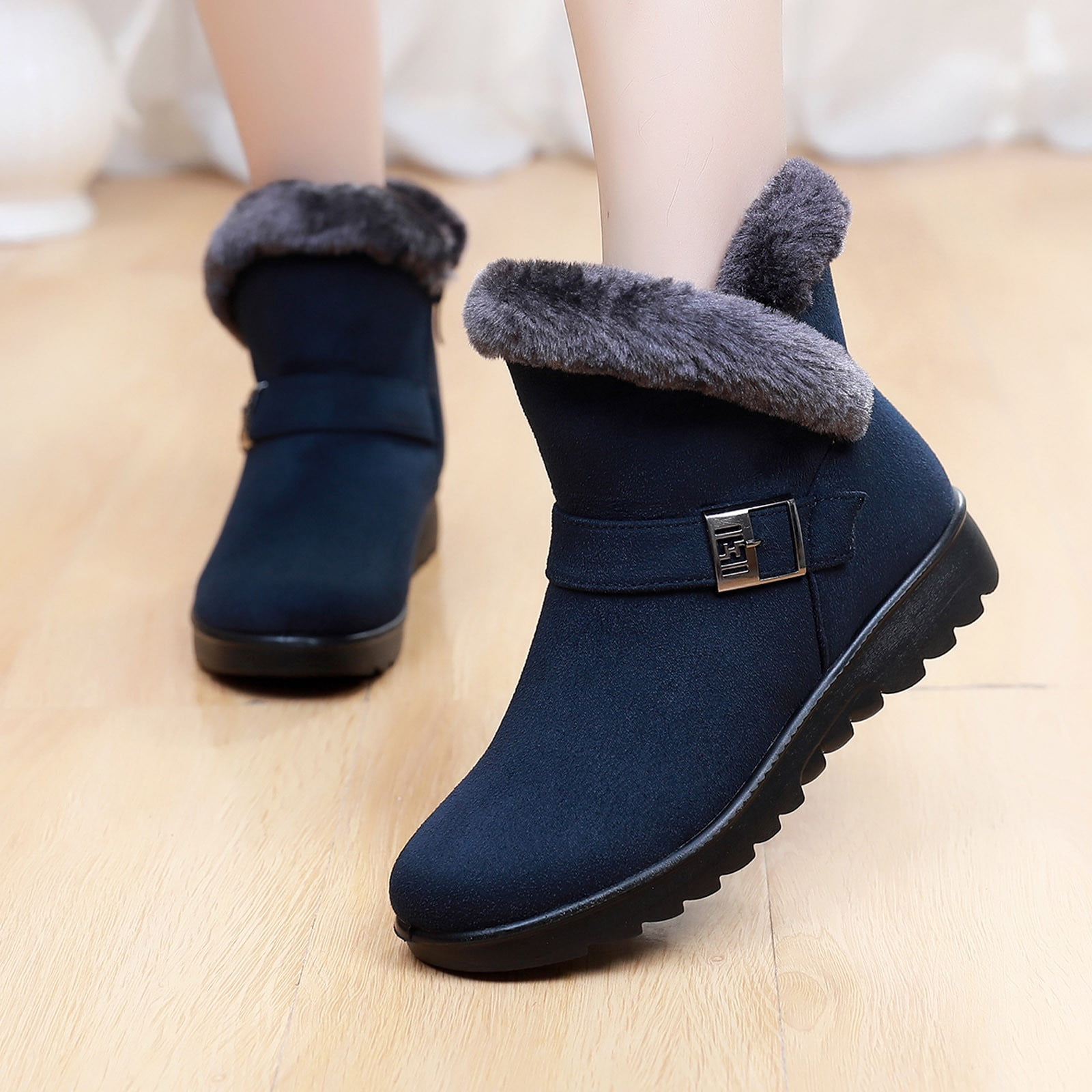 VERUGU Women's Hiking Boot, Snow Boots Winter Flat Shoes Slip On Ankle Booties Anti-Slip Water Resistant Fully Fur Lined Outdoor Sneakers Warm Cotton Shoes