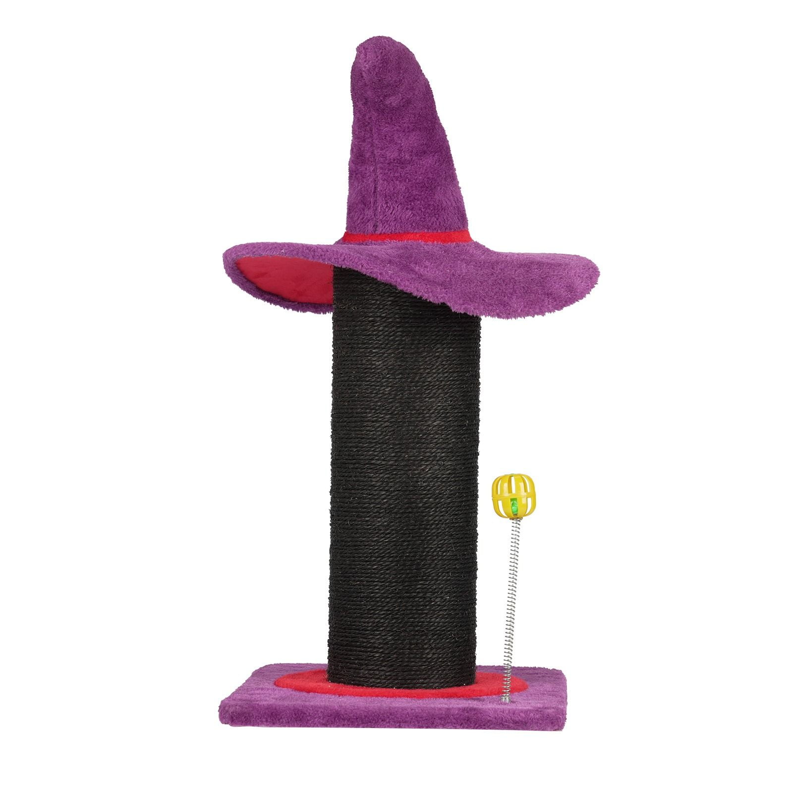 Halloween Cat Scratching Post with Wizard Hat Design, Sisal Rope Scratcher with Spring Ball Toy, Sturdy Base for Indoor Cats, 40*30*60cm