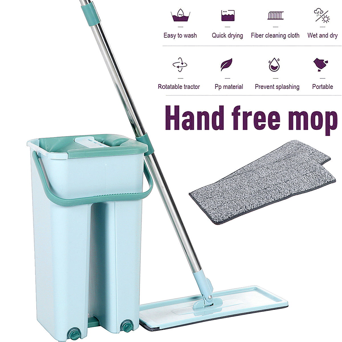 Easy Thirsty Mop Hand-free Magic PVA Sponge Mop Flat Dust Wet Water Self-wring 