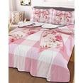 thumbnail image 3 of Quilts Twin Size, Pink Floral Print Soft Comforter Bedding Set for Bed, Checkered Bow Rose Flower Gingham Lightweight Quilted Bedspread with Pillow Cover(2 Pieces) for All Season, 68x86 Inch, 3 of 6
