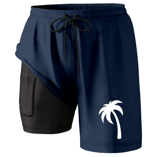 Mens Board Shorts Swim Trunks With Compresssion Liner Inseam Board Shorts With Pockets Short Homme Navy M