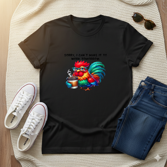 Rooster Sorry I Cannot Make It to Work Tomorrow Animal T-Shirt N1083,S- 5XL
