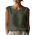 thumbnail image 2 of ClodeEU Women's Boat Neck Sleeveless Linen Tank Top, Casual Loose Fit Summer Blouse Army Green,Women's Plus L, 2 of 7