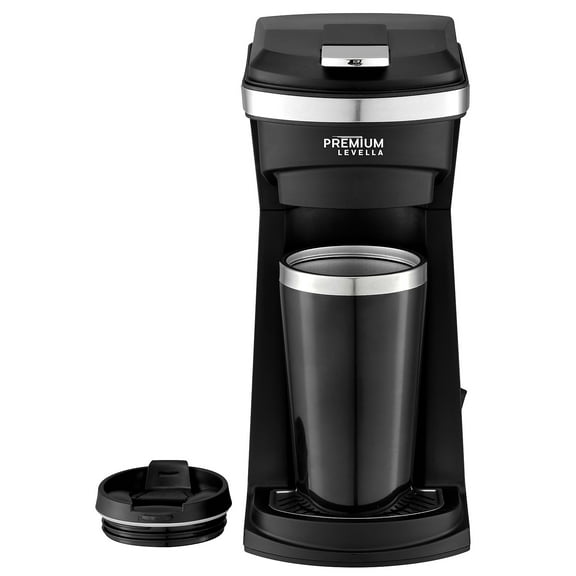 Premium Levella Single Serve One-Touch Coffee Maker with Travel Mug Black (PCMK155)
