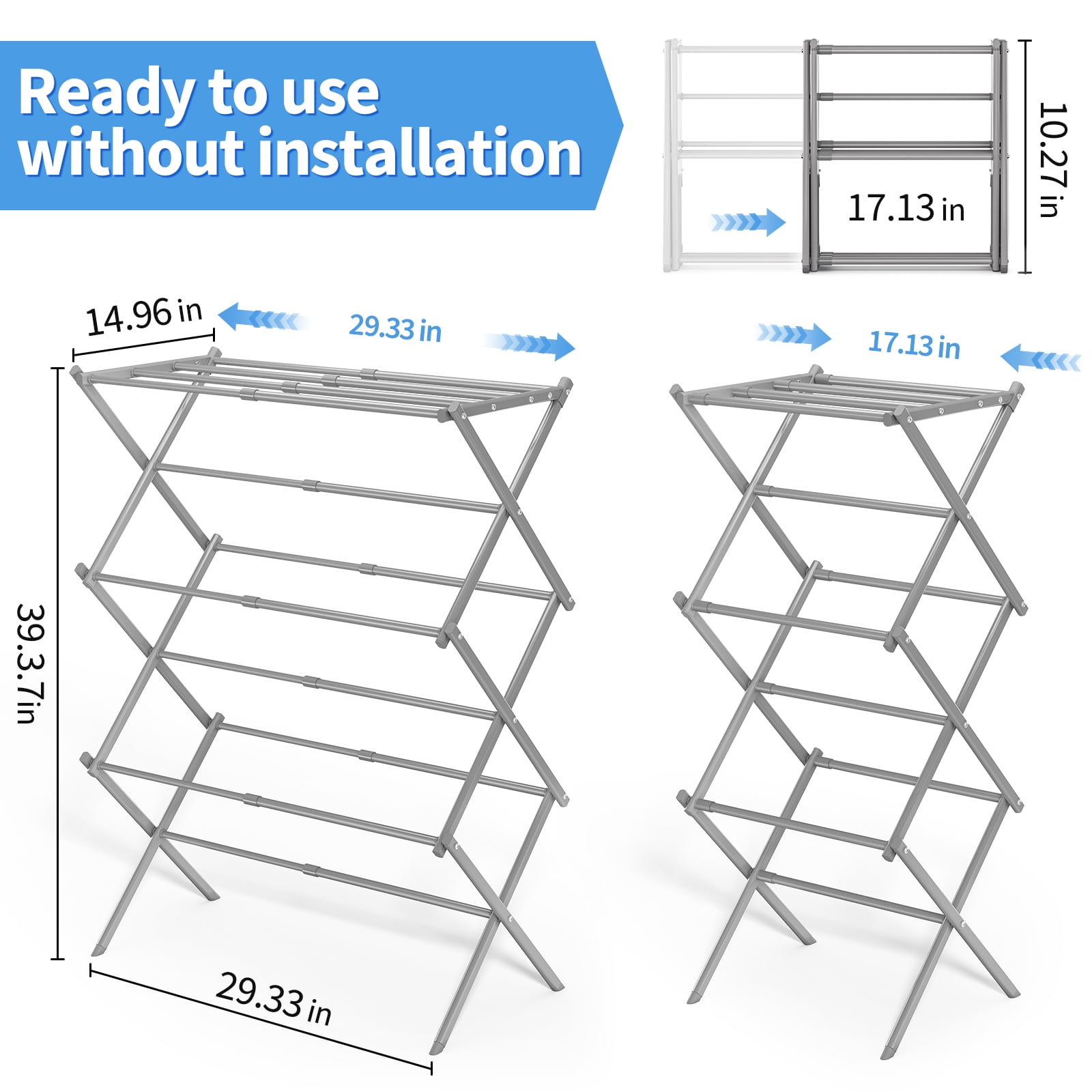 KINGRACK Clothes Drying Rack, Foldable Metal Laundry Dryer Stand