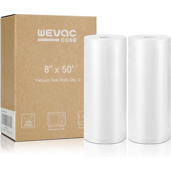Vacuum Sealer Bags 8x50 Rolls 2 pack for Food Saver Seal a Meal Weston. Commercial Grade BPA Free Heavy Duty Great vac storage Meal Prep or Sous Vide