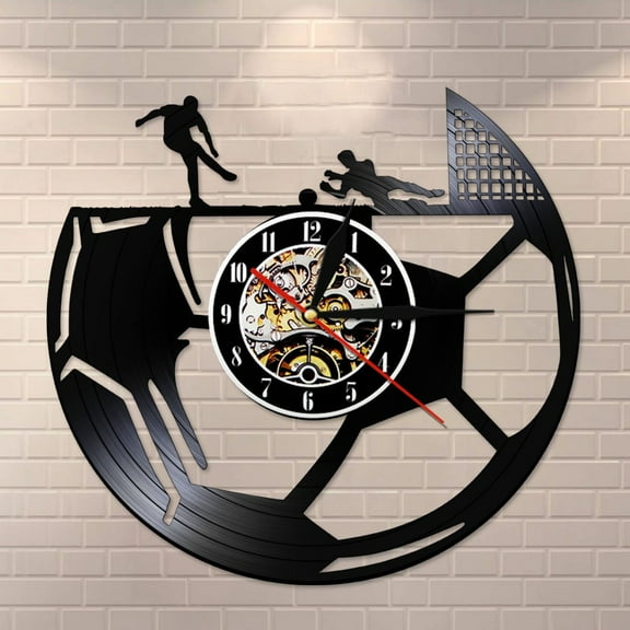 YanGxx Football Vintage Vinyl Record Wall Clock Boys Room Decorative Soccer Hanging Clocks Sports Themed Clock for Football Lovers Fans