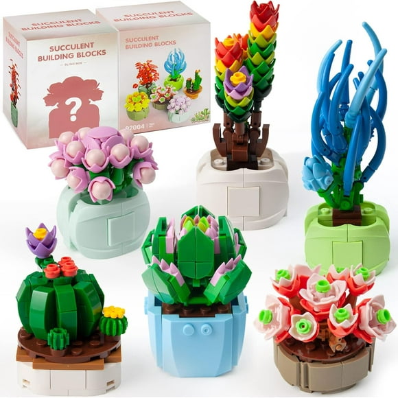 Random 2 Series Succulent Blind Boxes, Artificial Botanical Collection, Plant Decor Building Set for Adults, Not Compatible with Lego Boxes-