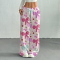 thumbnail image 2 of Hearthz Women's Fleece Pajamas Bow Fluffy Fleece Elastic Waist Wide Leg Lounge Pants with Pockets Fall Winter Warm Pajama Bottoms, 2 of 6