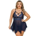 thumbnail image 4 of Plus Size Lingerie, CaiDieNu Lingerie for Women Plus Size, Sexy Lingerie Low Back Lace Mesh Chemise - Navy Blue 2XL, 4 of 7