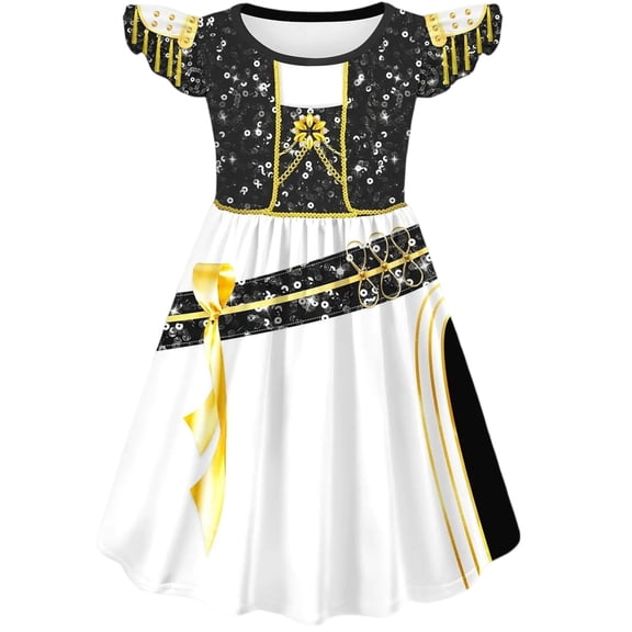HTQWLP Girls Halloween Costume, Girls Pop Starry Dress, Halloween Stage Performance Dance A-Line Outfit, Kids Anime Hero Cosplay Costume for Halloween Birthday Party, Black/130