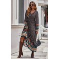 thumbnail image 3 of Robe Maxi à Manches Longues pour Femmes - Col en V, Décontractée, Boutonnée, Bohème, à Imprimé Floral, Automne, Longues Robes, 3 of 6