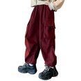 thumbnail image 3 of Cargo Pants For Girls Casual High Waisted Loose Fit Sweatpants with Pockets Solid Color Kid Fashion Cargo Winter Warm Streetwear,Z3-,7-8 Years, 3 of 6