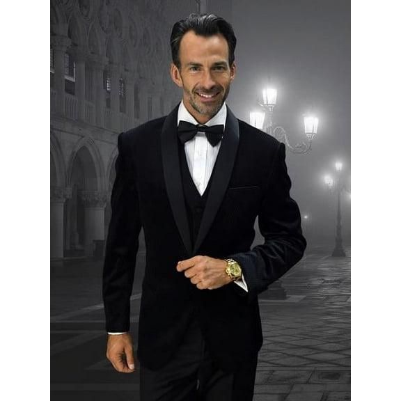 Men's Black 1 Button Velvet Suit