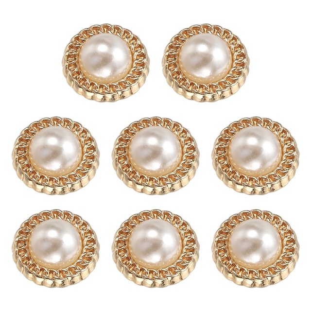 Botones de perla metálicos Uxcell de 8 piezas de 10 mm para costura de ropa, dorado