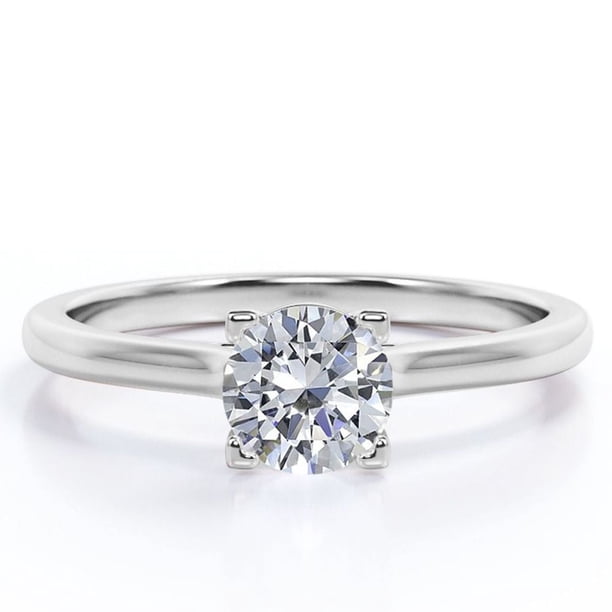 JeenMata Impresionante Anillo para Mano Derecha con Solitario de 1 Quilate de Talla Brillante Redonda Engastada en Garras en Baño de Oro Blanco de 18 K sobre Plata