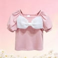 thumbnail image 4 of hotojiny Toddler Baby Girls Blouse Kids Girl Square Collar Bow T Shirts Summer Short Sleeve Casual Tops Infant Clothes 6 M-8 T, 4 of 7