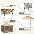 thumbnail image 3 of HOTEEL 11' x 11' Pop-Up Gazebo with 4 Mosquito Nets, Outdoor Canopy Tent with Double Roof Top and 121 Square Ft of Shade for Patio, Garden, Camping Shelter, Khaki, 3 of 13